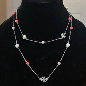 Authentic Tory Burch Crystal & Faux Pearl Necklace